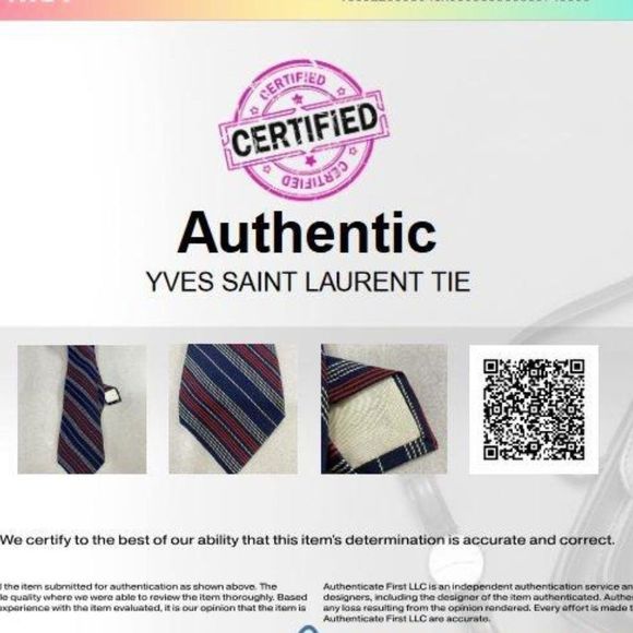 Yves Saint Laurent YSL 🐾  Authentic Maroon & Navy Silk Italian Tie w/COA - Picture 2 of 7